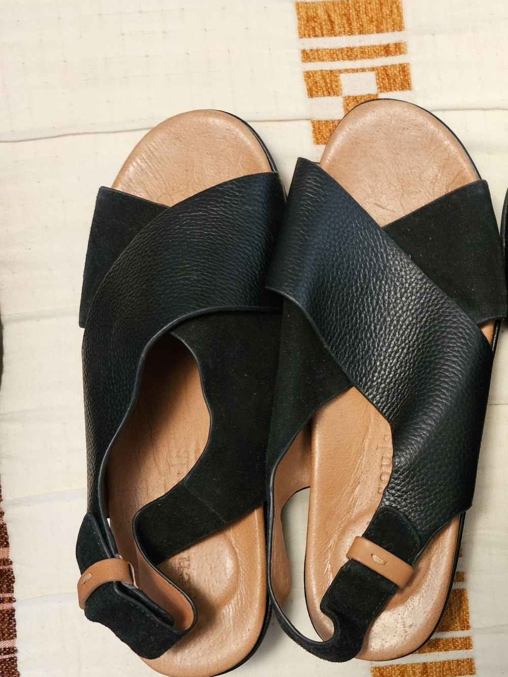 gentle souls Black Crisscross Leather Slingback Sandals with Tan Insole